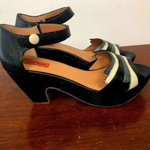 Miz Mooz cherry black cream leather platform sandals 10